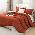 Litanika Comforters Burnt Orange Oversized Queen Size, 3 Pieces Lightweight Solid Bedding Comforter Set, All Season Fluffy Bed Set (98x98In Comforter & 2 Pillowcases)