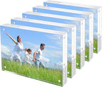 Acrylic Frame 4x6 Inch 5pack, Clear Acrylic Picture Frame with Thickness 10+10mm, Transparent Magnetic Picture Frame with Double Sided Free Standing, Framless Tabletop Photo Frame for Family