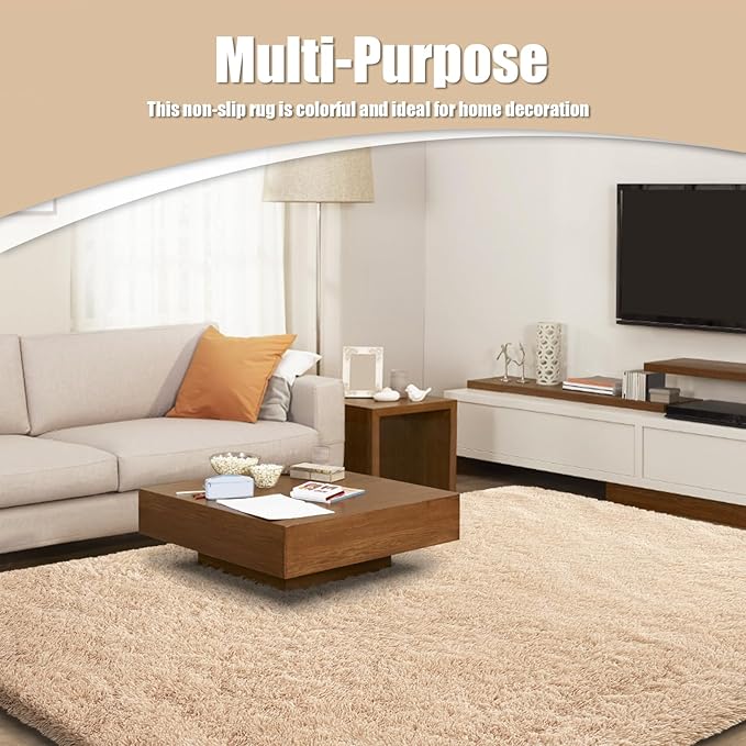 Shag Area Rug for Bedroom 5x8,Beige Fluffy Area Rugs for Living Room,Soft Fuzzy Rug Non-Shedding Indoor Plush Carpet for Kids Bedroom Nursery Dorm Home Decor