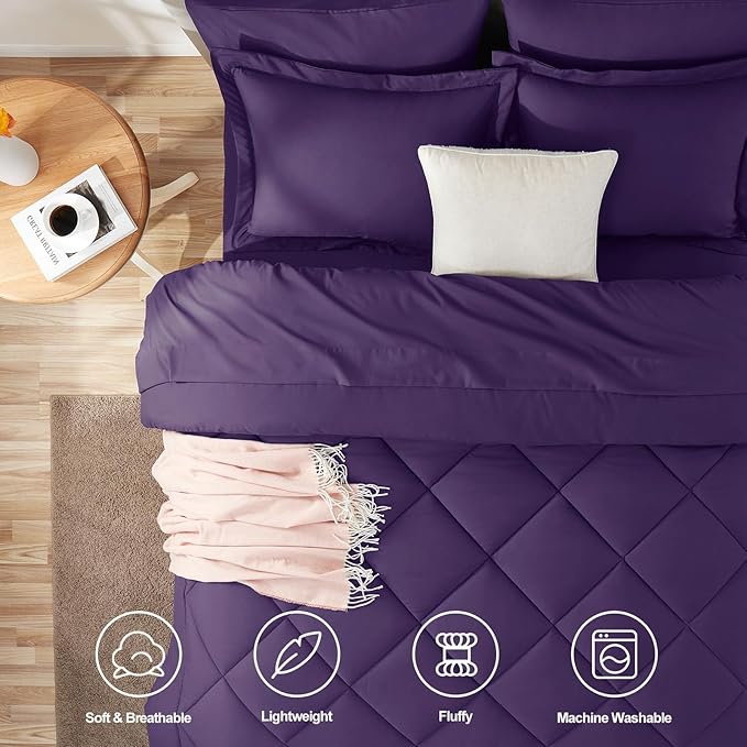 CozyLux Full Size Comforter Sets Purple - 7 Pieces Bed in a Bag Full, Luxury Soft Bed Set for All Seasons, Bedding Set with Down Alternative Comforter, Sheets, Pillowcases & Shams