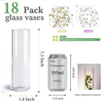18pcs Glass Vase Cylinder Vases for Centerpieces Small Flower Glass Clear Vases Home Decor Centerpiece Table Flower Vase Decorations for Office Beautification＆Holiday 7.5 Inch Tall