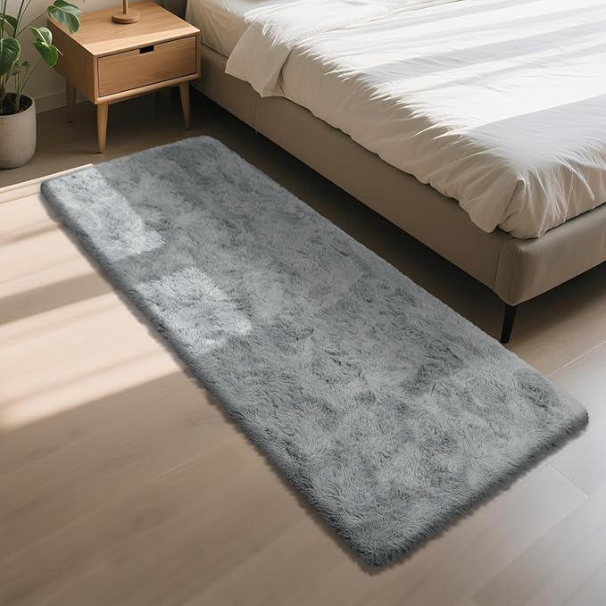 Soft Runner Rugs for Bedroom, Grey 2x6 Area Rugs Fluffy Rug Shaggy Area Rug Carpet, Bedside Rug for Living Room Bedroom Kids Room Home Decor