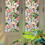 Window Film, Stain Lotus Flower Glass Film Rainbow Floral Static Glass Window Clings Stickers for Home Office Living Room Bedroom Windows Door Decor 16.93 x 39.37 Inches