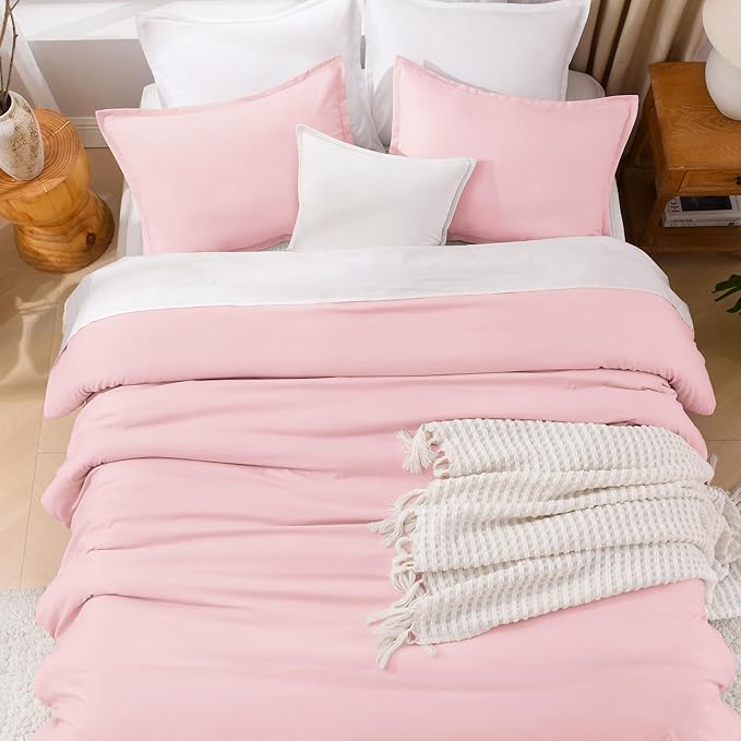 Litanika Comforters Pink Super King Size, 3 Pieces Lightweight Solid Bedding Set & Collections, All Season Fluffy Bed Set (120x120In Comforter & 2 Pillowcases)