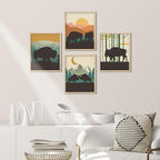 SIGNWIN Framed Country Farmhouse Vibrant Bison Wall Art, Set of 4 Silhouette Animals Wall Decor Prints, Wilderness Nature Wall Décor for Living Room, Bedroom - 8"x10" Natural