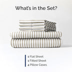 Full Sheets Set 6 Piece - Includes 4 Pillowcases - Bed Sheets Full Size - Soft Hotel Luxury Bedding - Cooling, Comfy & Breathable - 1 Flat & 1 Fitted & 4 Pillowcases w/ Deep Pockets - Beige Stripes