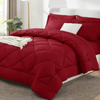 CozyLux Queen Comforter Set Dark Red - Bed in a Bag Queen Size 7 Pieces, Luxury Soft Bed Set for All Seasons, Bedding Set with Down Alternative Comforter, Sheets, Pillowcases & Shams