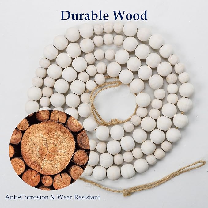 Hanging Photo Display Wall Decor with 45 Wood Clips, 67 Inches Boho Wooden Bead Garland Collage Picture Frame Photos String DIY, Photo Hanger for Bedroom Office Dorm Room Decor Gifts(3PCS)