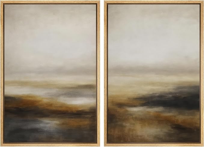 SIGNFORD Framed Canvas Print Wall Art Set Abstract Neutral Landscape Modern Beige and Brown Illustration Modern Art Decorative Nordic Nature for Living Room, Bedroom, Office - 24"x36"x2 Natural