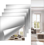 Full Length Wall Mirror Tiles, 12'' x 14'' x 4PCS, Acrylic Unbreakable Full Body Mirror for Bedroom Squares Shatterproof Mirror Sheets Wall Mounted for Home Gym Door
