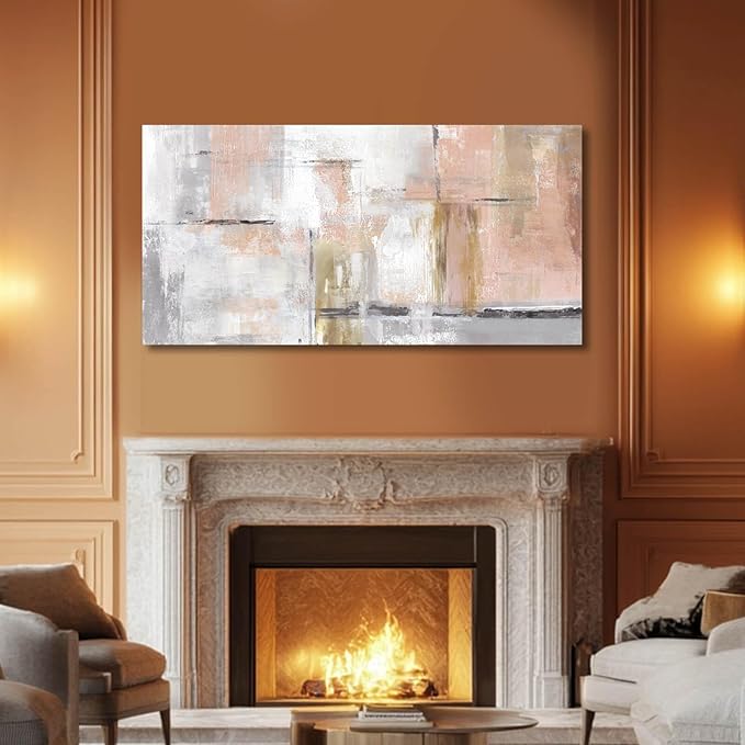 SOUGUAN Canvas Art Gold Wall Decor for Girl Pink Pictures for Living Room Wall Decoration Abstract Wall Art White Modern Painting Pictures 20"x40"