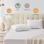 UNIKOME Natural Goose Feathers and Down Pillow - King Size Set of 2, Medium Firm Pillow with 100% Cotton Cover, Gussted & Quilting Design Hotel Collection Bed Pillows for Back, Stomach, Side Sleeping