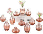 Hewory Glass Bud Vases for Centerpieces: Set of 12 Cute Pink Small Vases Handmade, Mini Flower Vase for Floral Arrangement, Tiny Decorations for Home Office Wedding Reception Party Events Table Decor