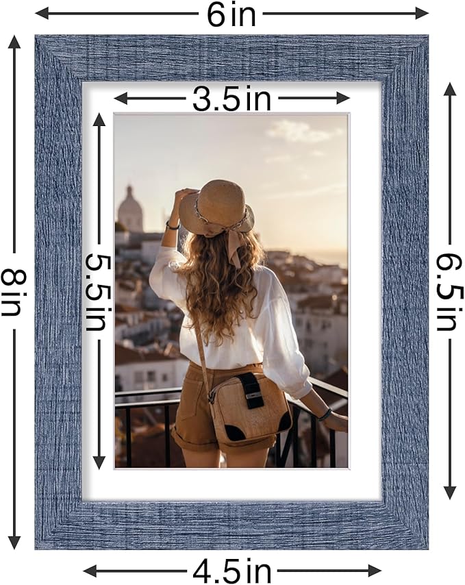 Vittanly 5x7 Picture Frames Set of 9, Shatter Resistant Plexiglass, Display 4x6 Pictures with Mat or 5x7 without Mat, Photo Frames for Wall or Tabletop, Engineered Wood, Navy