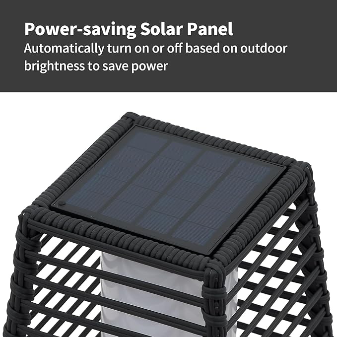 2 Pieces Outdoor Floor Lamp Weather-Resistant Outdoor Wicker Light Solar Powered Lantern Deck Lights for Patio Yard Garden