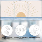 Boho Minimalist Wall Art Set of 3, Framed Canvas Prints - Geometric Line Sunrise Designs, Modern Neutral Wall Art for Living Room, Bedroom, Bathroom, Office, Hotel