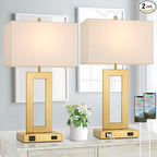 22’’ Table Lamps for Bedrooms Set of 2, Gold Bedside USB Desk Lamp with AC Outlet, Touch Control Modern Vintage Living Room Table Lamp for Nightstand End Table, 3-Way Dimming with 2 E26 Edison Bulbs