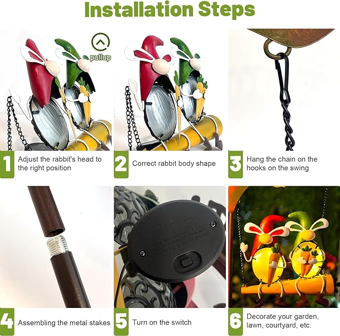 HONGLAND Solar Lights Outdoor Decor, Gnomes Swing Garden Decor, Funny Gardening Gifts for Women Mom, Gnome Outdoor Decorations with Welcome Sign for Front Porch Patio