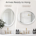 OVALCREST - Oval Wooden Beveled Wall Mirror for Home Decor, Bathroom, Vanity, Bedroom, Living Room, Hallway - London Style (Linen White) 23.1 x 29.1