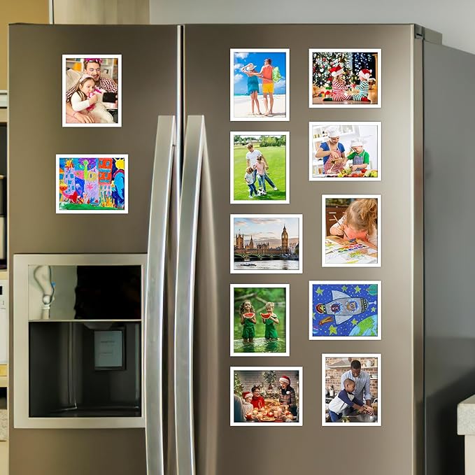 CRUGLA 8x10 White Magnetic Picture Frames for Refrigerator 12 Packs, Modified Magnetic Sheet with Self Adhesive Backing, 8 by 10 Magnetic Photo Craft Frame Set for Glass Window Door Cubicle