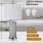 Serteaw Touch Control Table Lamp Set of 2,Silver Crystal Nightstand Lamps with USB Charging Ports, Stepless Dimming, Modern Side Lamps for Bedroom & Living Room, Energy-Efficient LED Bulbs Included