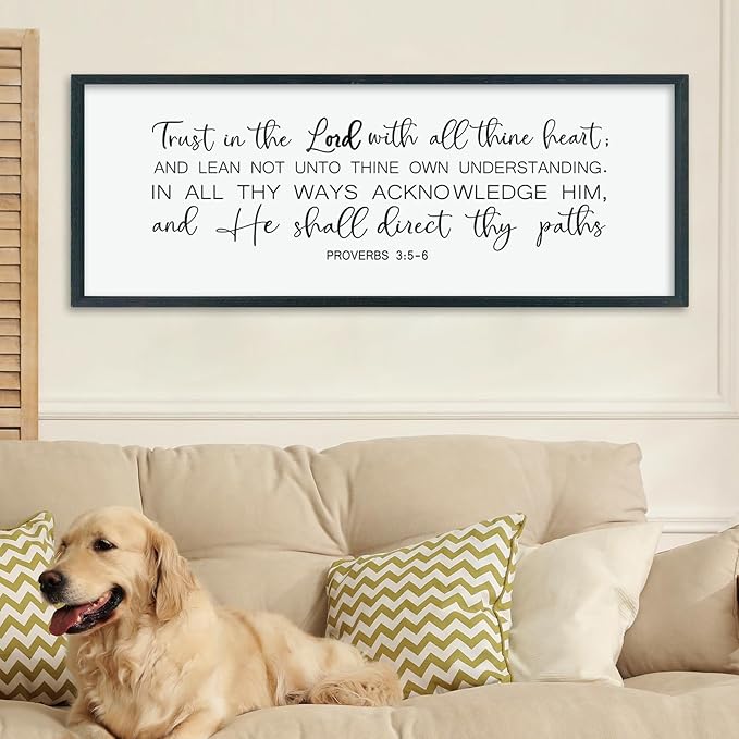 LuZhiQiang Trust in the Lord With All Thine Heart Wall Art Decor 40"×15" Proverbs 3:5-6 Sign Bible Verse Christian Scripture Large Wooden Framed Wall Hanging (Black)