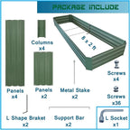 8x2x1ft Metal Raised Garden Bed Kit，Galvanized Garden Bed Box for Vegetables, Flowers, Herbs, and Succulents,120 Gallon Capacity - Green