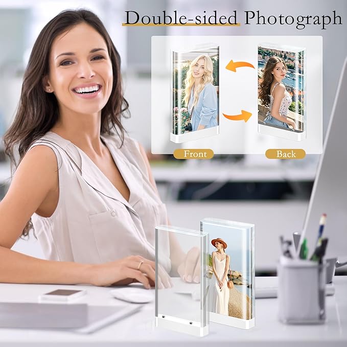 2x3 Small Picture Frame,Discreet Magnetic Wallet-Size Mini Acrylic Frames, Stereoscopic Effect, Compatible with Instant Film Photos,Freestanding Tabletop Display (4, 2X3 inch vertical)