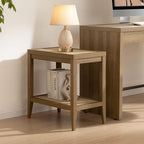 SICOTAS Rattan Night Stand Bedside Table - Farmhouse Boho Narrow End Table for Living Room - Accent Side Table with 2 Rattan Open Storage Shelves for Bedroom, Small Spaces