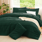 CozyLux King Size Comforter Set Emerald Green, 7 Pieces Soft Pinch Pleat Bed in a Bag King Comforter Set with Sheets, Bed Set with Down Alternative Comforter, Sheets, Pillowcases & Shams