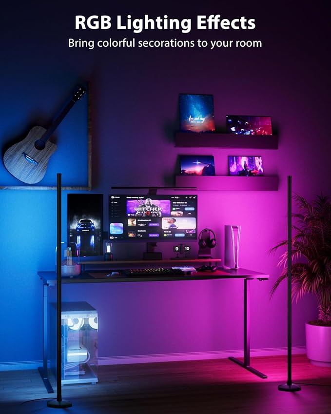 2PCS RGB Floor Lamp, Bluetooth APP and Remote Control 65" Smart Modern Standing Lamp Music Sync 16 Million DIY Colors Changing LED Floor Lamp with Heavy Base