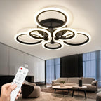 Modern LED Ceiling Light,Dimmable 6 Rings Flush Mount Ceiling Light Fixtures,3000K-6500K 81W Ring Ceiling Lamp with Remote for Bedroom,Dining Room,Living Room,Black