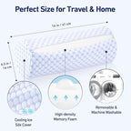 Neck Roll Pillow with Cooling Pillowcase - 16 x 6.3 Inch Round Neck Pillow for Sleeping - Memory Foam Bolster Pillow for Legs, Cylinder Pillows for Cervical, Back, Lumbar (Cool Blue)