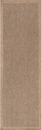 CAMILSON Indoor and Outdoor Runner Rug Natural Herringbone Seagrass Boho Design Easy-Cleaning Non Shedding Fiber Living Room Bedroom Garden Patio and Kitchen Washable Outside Carpet Alfombras (2x7)
