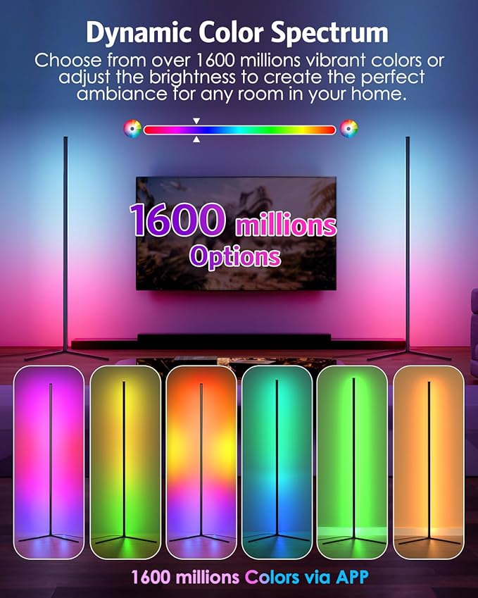 Upgraded Floor Lamp, 64.5''RGB LED Corner Lamp with App & Remote Control, 16 Million Colors & 300+ Scene, Standing Lamp with Music Sync for Living Room, Gaming Room，Bedroom