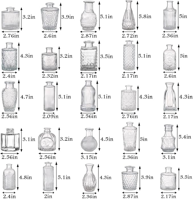 Bud Vases in Bulk 50, Glass Vases for Centerpieces, Small Vases for Flowers, Small Flower Vase for Centerpieces, Mini Vintage Vase, Clear Bud Vases for Wedding Table Decor