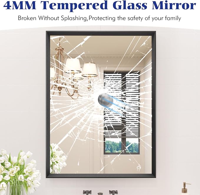 Rectangle Bathroom Mirror 40x30 Inch, Matte Black Framed, 4MM Tempered Glass, Anti-Rust, Wall-Mount Vanity Mirror for Bathroom & Bedroom, Hangs Horizontally or Vertically