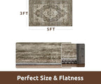 AMOAMI-3X5 Area Rug-Soft Washable Vintage Throw Accent Rugs for Living Room, Entryway, Bedroom, Kitchen, Bathroom, Laundry Room, Kitchen, Bathroom, Bedside, No Slip Brown/Coffee