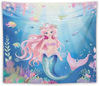 HZOHNAGO Mermaid Girls Tapestry Watercolor Mermaid Princess Pattern Printed Wall Tapestry Wall Hanging for Bedroom Living Room Dorm 60" W x 50" H
