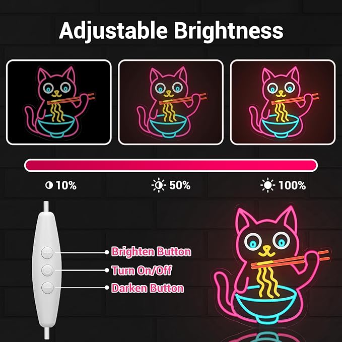 Ramen Cat Neon Sign for Wall Decor, Cute Cat Neon Sign Ramen LED Signs for Wall Art Decor Restaurant Home Bar Kitchen Dining Bedroom Art Decor Christmas Gifts