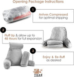 Nestl Reading Pillow Large Bed Pillow, Back Pillow for Sitting in Bed Shredded Memory Foam Chair Pillow, Reading & Bed Rest Pillows Light Grey Back Pillow for Bed, Bed Chair Arm Pillow with Pockets