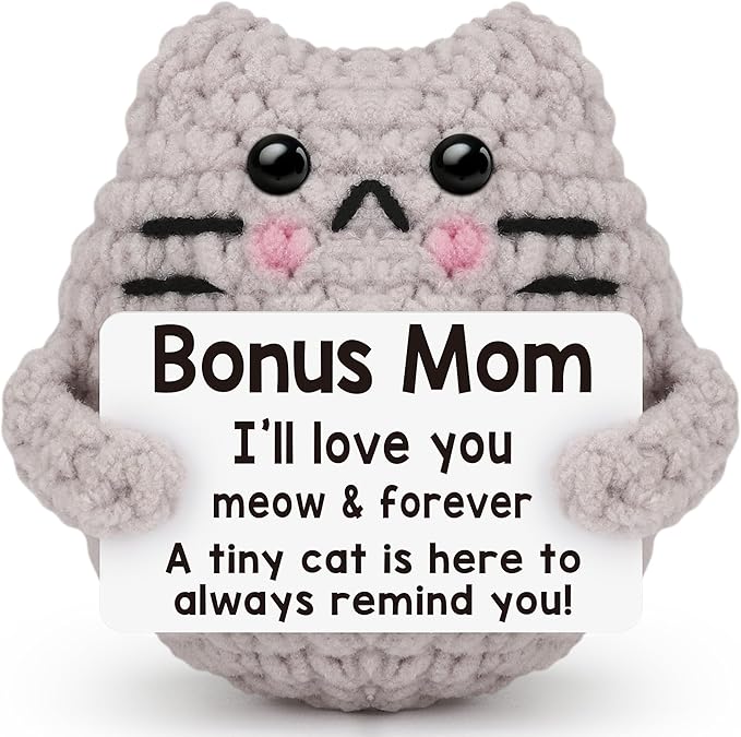 Bonus Mom Gift from Daughter Son Birthday Gifts for BonusMom Stepmom Emotional Support Crochet Cat Cute Stuff Thing Handmade Positive Crochet Mothers Day Christmas Stocking Stuffers