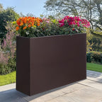 SUNNYPARK Large Metal Planter Box 32”x 12”x 24”, Rectangular Modern Brown Metal Planter Box Heavy Duty with Drainage Holes for Outdoor Garden Patio