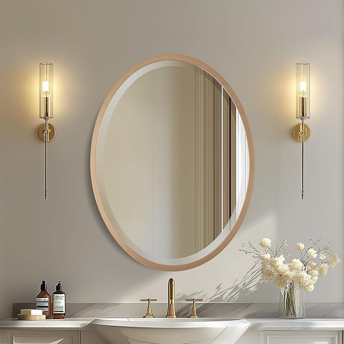 OVALCREST - Oval Wooden Beveled Wall Mirror for Home Decor, Bathroom, Vanity, Bedroom, Living Room, Hallway - London Style (Gold Spray) 19.1 x 25.1