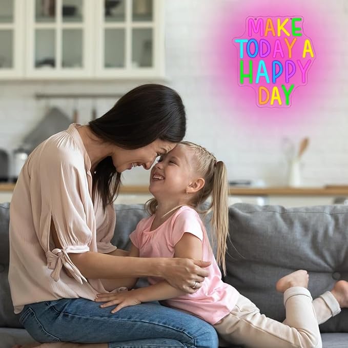 Make Today A Happy Day Neon Sign, Inspirational Colorful Letter Neon Light for Wall Decor, Dimmable Motivation LED Light Sign for Bar Cafe Restaurant Office Living Room Wedding