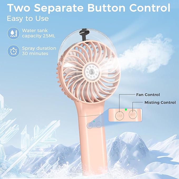 COMLIFE Portable Handheld Misting Fan, 3000mAh Rechargeable Battery Operated, 180° Foldable, Mini Personal Fan with Water Sprayer for Travel, Makeup, Home, Office, Camping, Outdoors