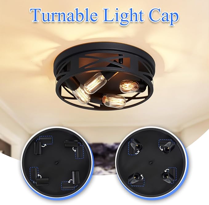 Flush Mount Ceiling Light Fixture,14 inch 4-Light Ceiling Light Fixture for Hallway, Black Hallway Light Fixtures Ceiling,Light Fixtures Ceiling Mount for Kitchen,Farmhouse,Hall (2 Pack)