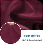 H.VERSAILTEX Velvet Stretch Couch Cushion Cover Plush Cushion Slipcover for Chair Loveseat Sofa Cushion Furniture Protector Seat Cushion Sofa Cover (2 Piece Medium Sofa Cushion Covers, Burgundy)