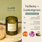 Paddywax Eco Collection Scented Soy Wax Candle in Glass Jar, Verbena & Lemongrass Fragrance, Green Vessel with Wood Lid, 8 oz