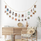 6 Feet Wooden Beads Garland with Clothespins Picture Cards Holder - Country Farmhouse Christmas Nursery Boho Holiday Decorations with Clips
